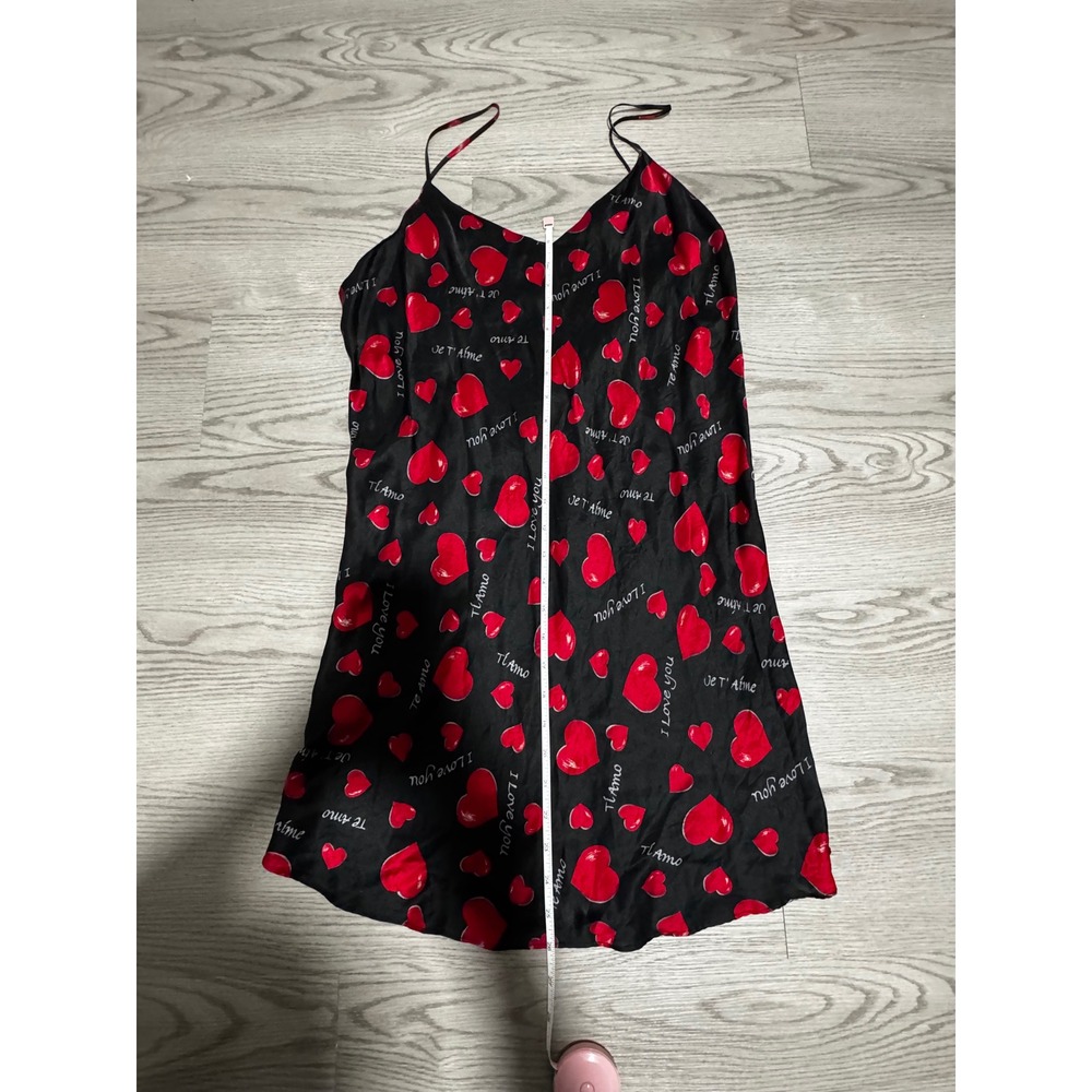 Vintage Intimate Style Slip Dress‎ Hearts Print Lingerie Mini Dress Black Medium - Picture 3 of 5